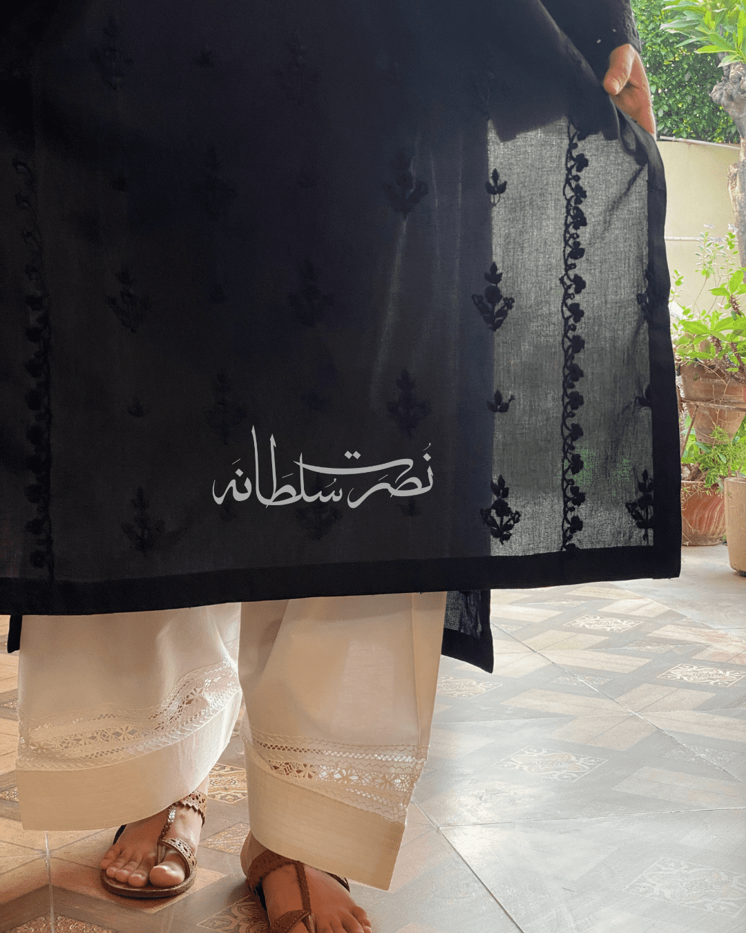 Classic Black Hand Embroidered Mirror Work Kurta
