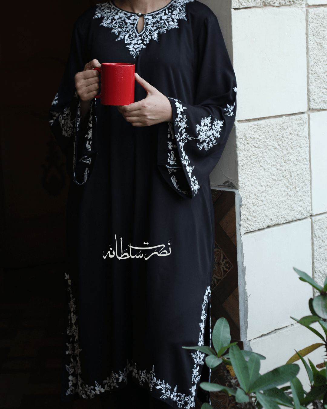 Classical Black and White Hand Embroidered Marina Shirt - Pret