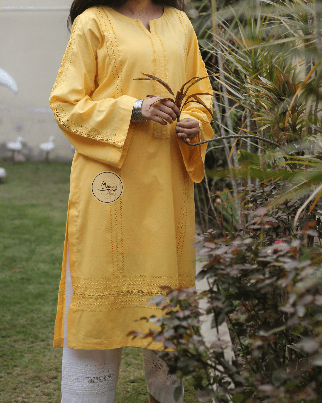 Handcrafted Tarkashi Work Pure Lawn Shirt - Pret - Fresh Yellow