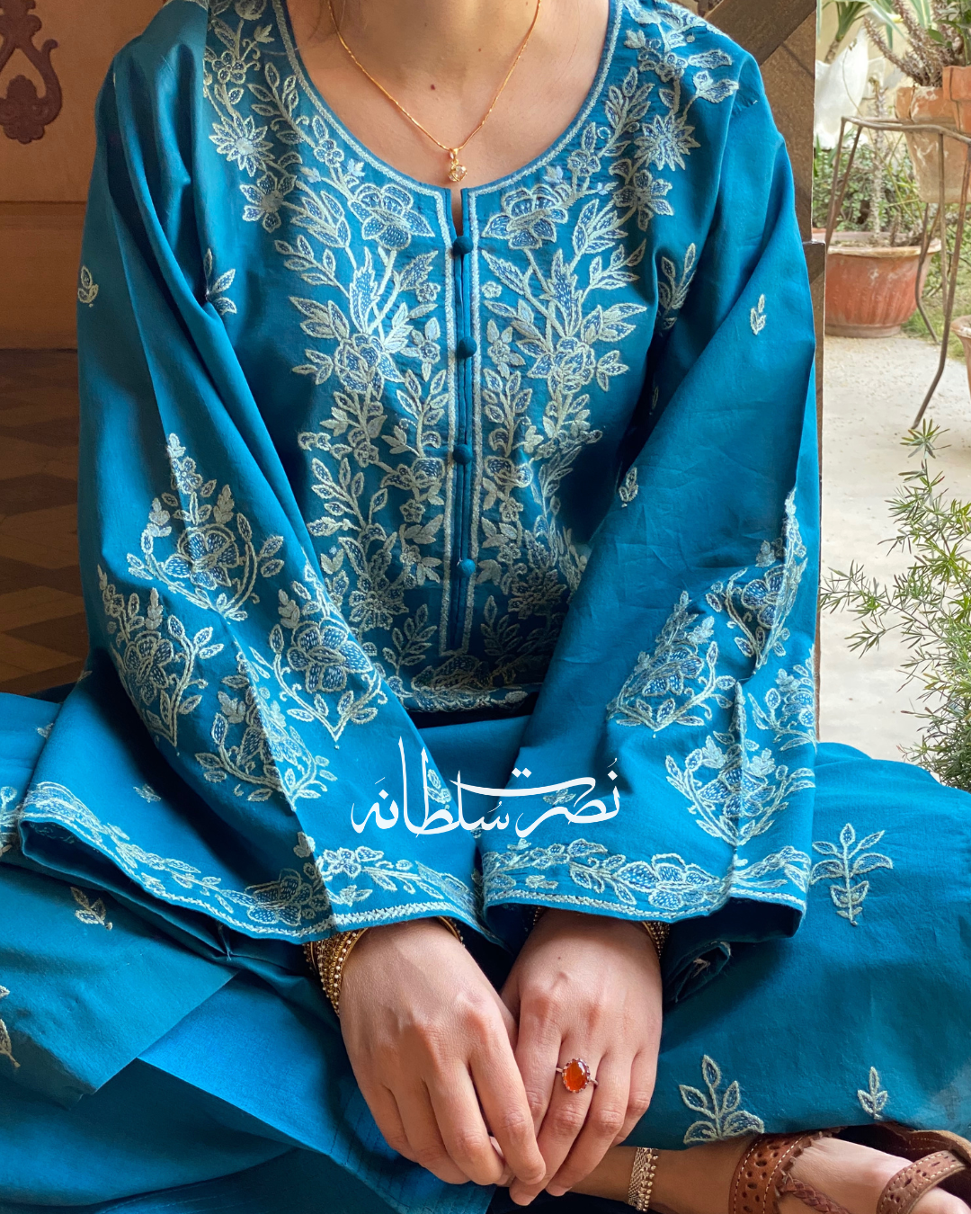 Classic Hand Embroidered Lawn Kurta - Zinc Shade