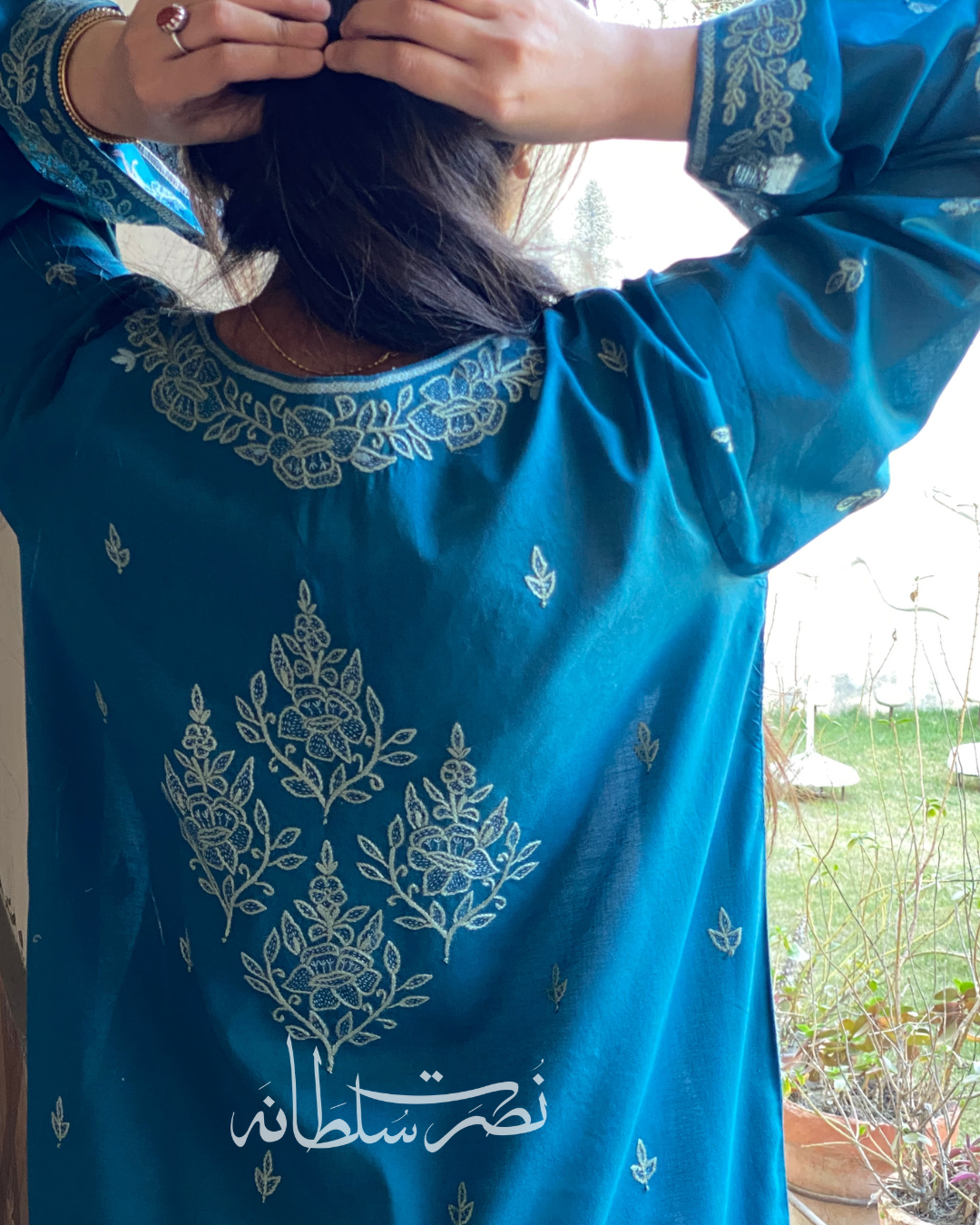 Classic Hand Embroidered Lawn Kurta - Zinc Shade