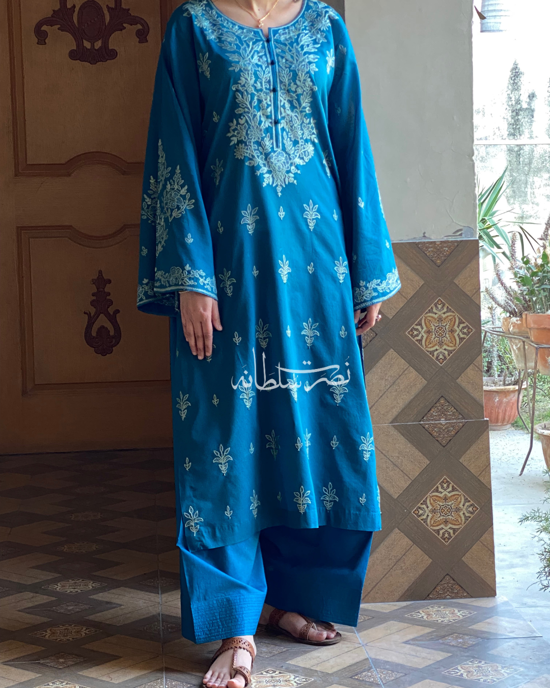 Classic Hand Embroidered Lawn Kurta - Zinc Shade