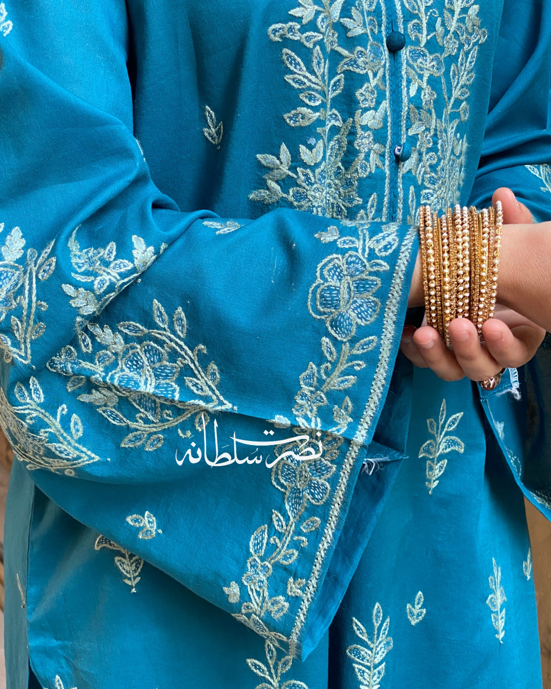 Classic Hand Embroidered Lawn Kurta - Zinc Shade