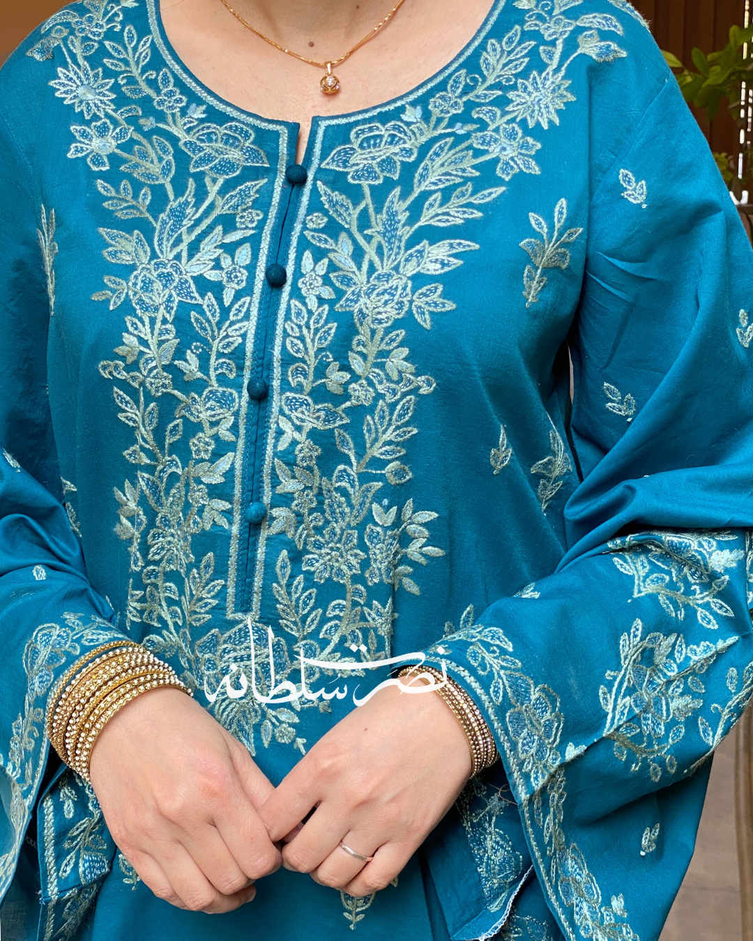 Classic Hand Embroidered Lawn Kurta - Zinc Shade