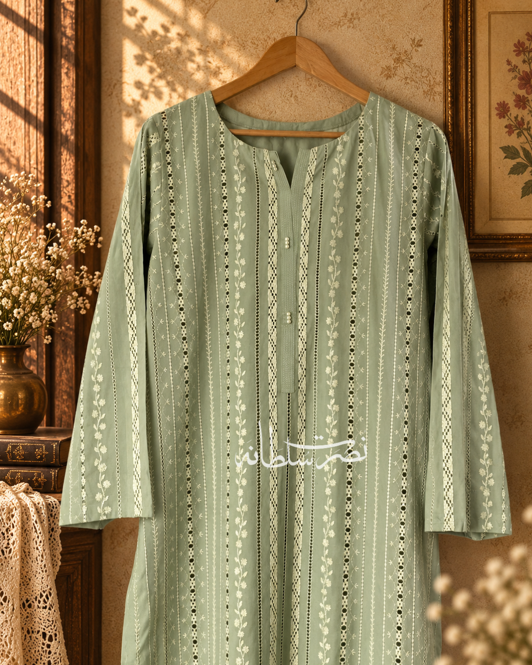 Pastel Green Kurta with Tarkashi & Hand Embroidery
