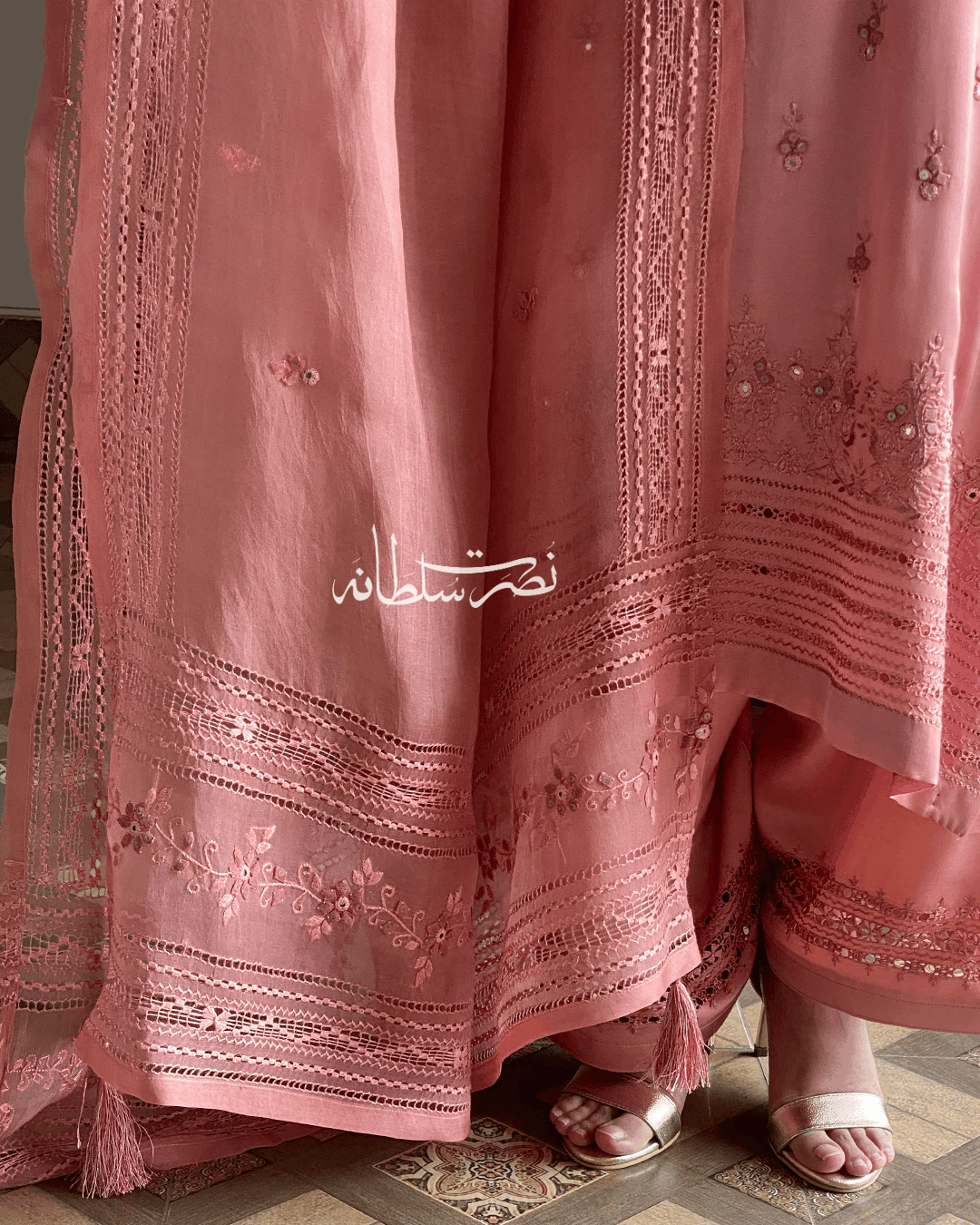 Pure Organza Hand Embroidery and Tarkashi Dupatta - Dusty Peach