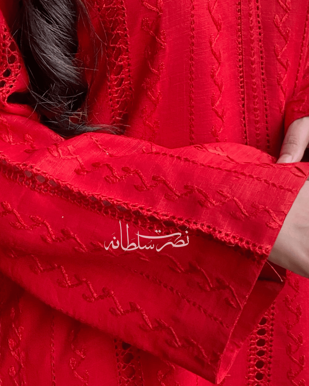 Hot Red - Purely Handmade Tarkashi Kurta - Irish Linen