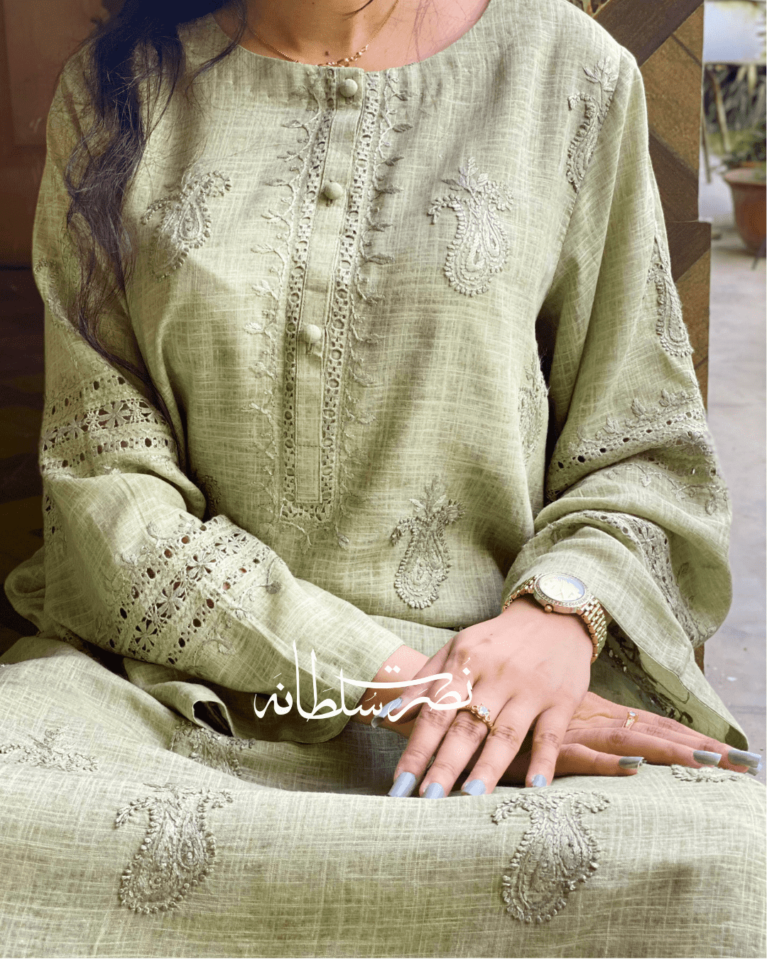Jahan - Tarkashi and Hand Embroidered Kurta - Irish Linen