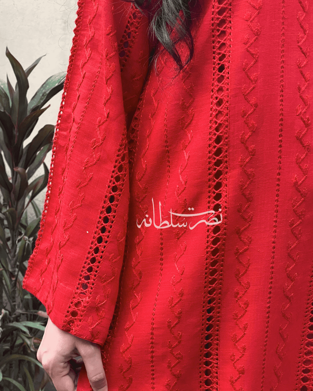 Hot Red - Purely Handmade Tarkashi Kurta - Irish Linen