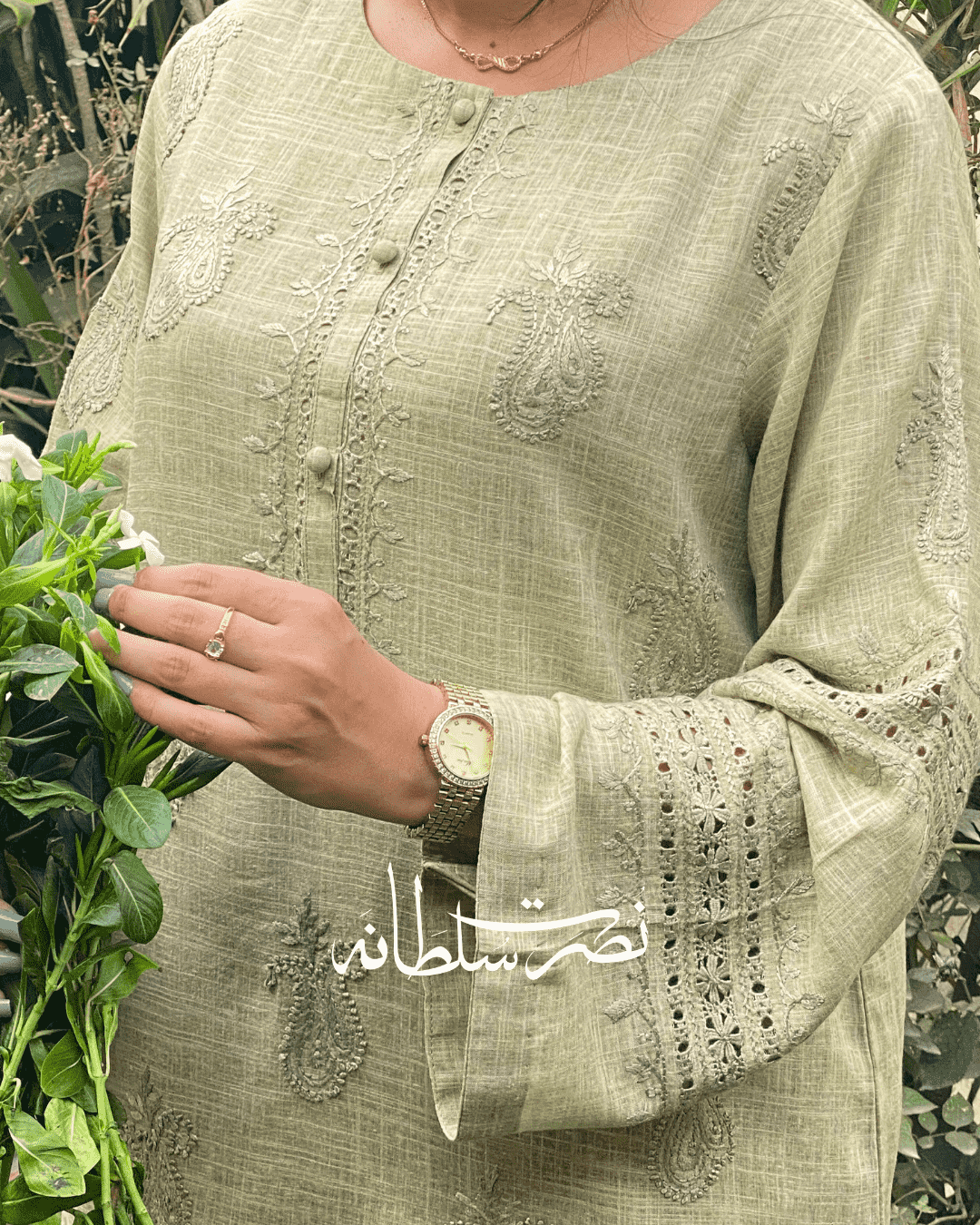 Jahan - Tarkashi and Hand Embroidered Kurta - Irish Linen
