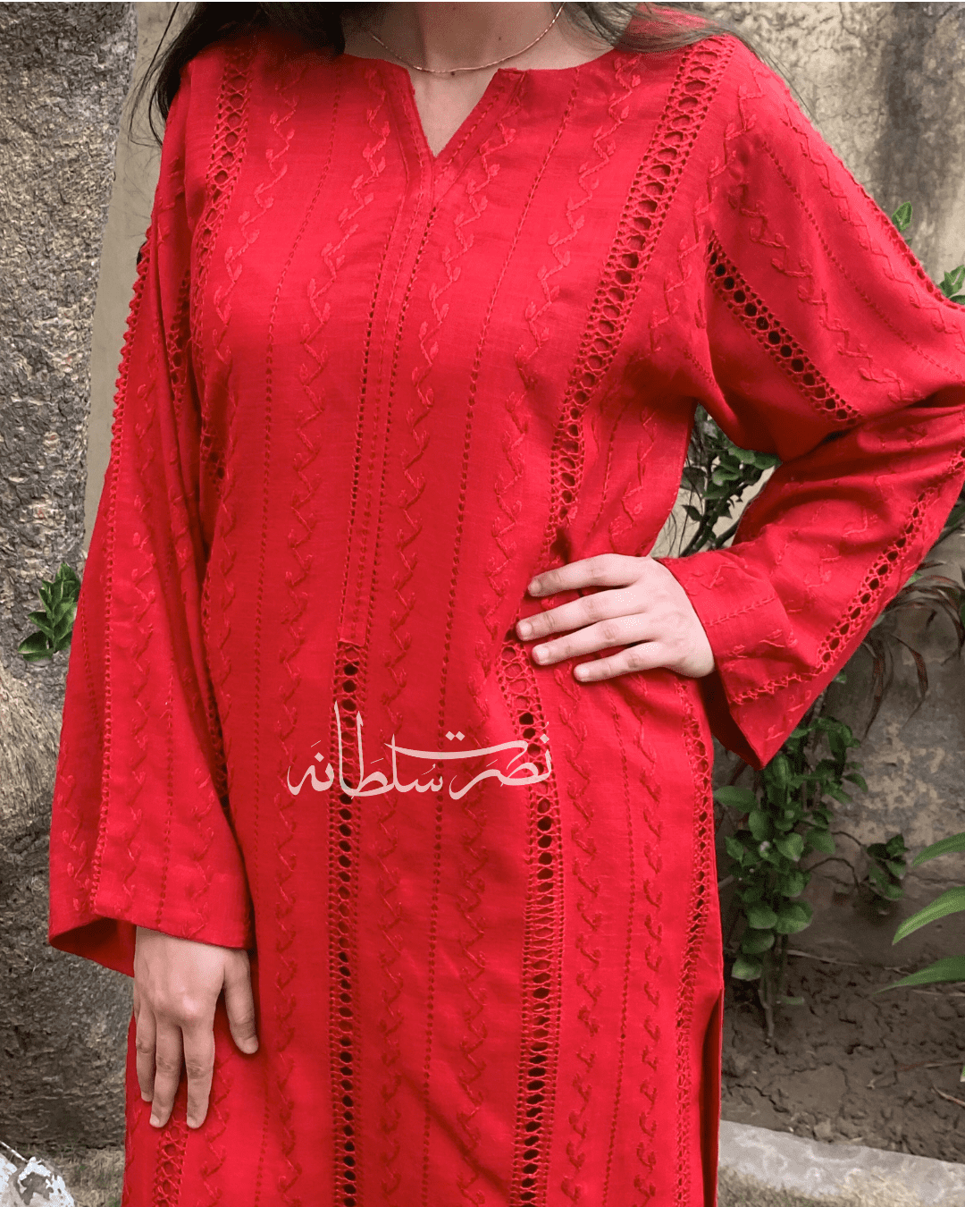 Hot Red - Purely Handmade Tarkashi Kurta - Irish Linen