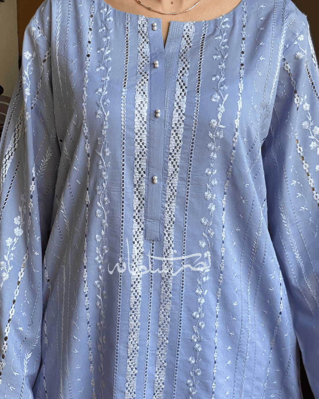 Classical Bluish Grey Tarkashi and Hand Embroidered Kurta
