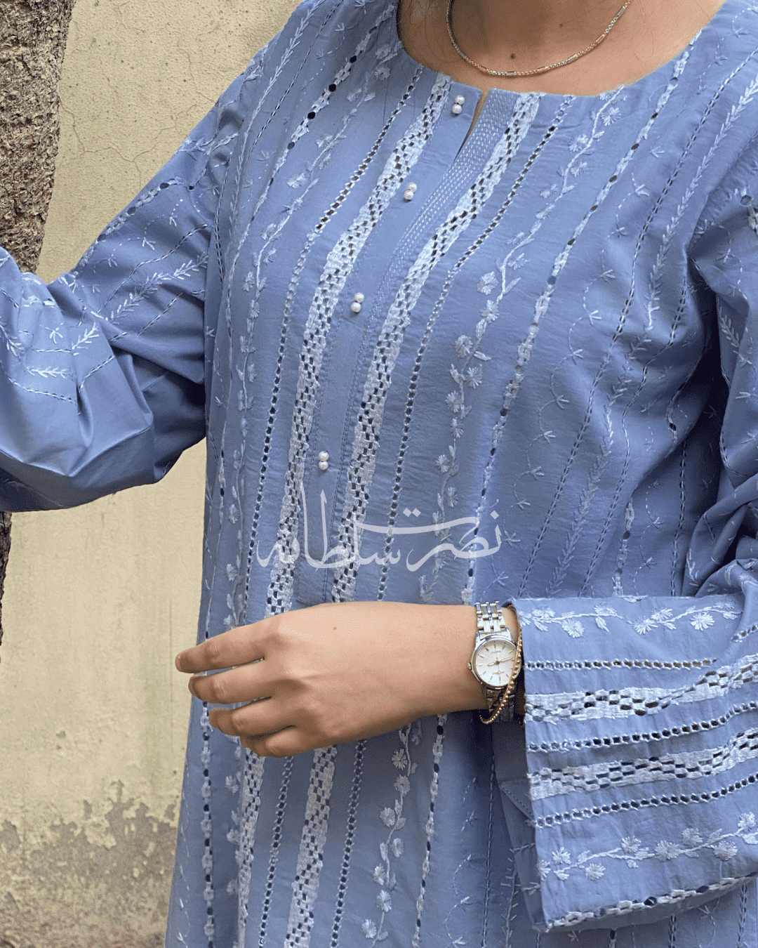 Classical Bluish Grey Tarkashi and Hand Embroidered Kurta