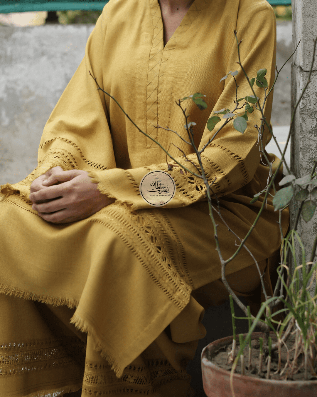 Classic Golden Rod - Handmade Tarkashi Soft Khaddar Pret Shirt