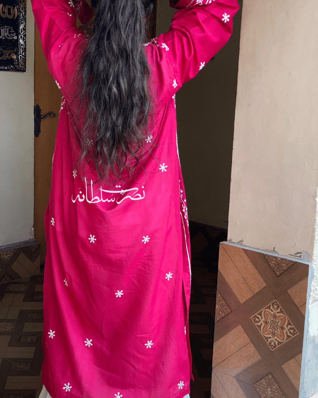 Classic Handcrafted Tarkashi, Tukri and Aari Work Shirt - Mulberry Pink Shade