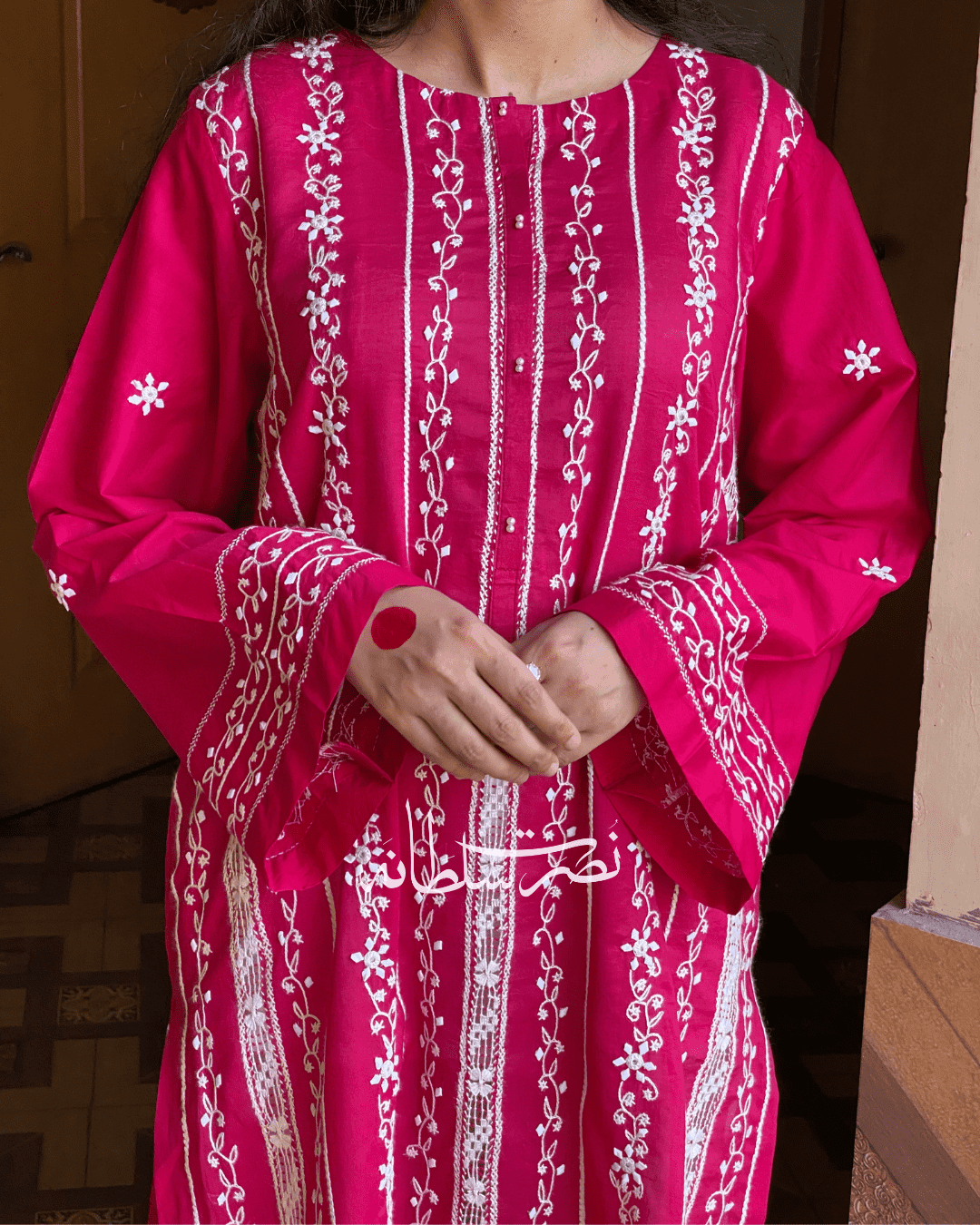Classic Handcrafted Tarkashi, Tukri and Aari Work Shirt - Mulberry Pink Shade