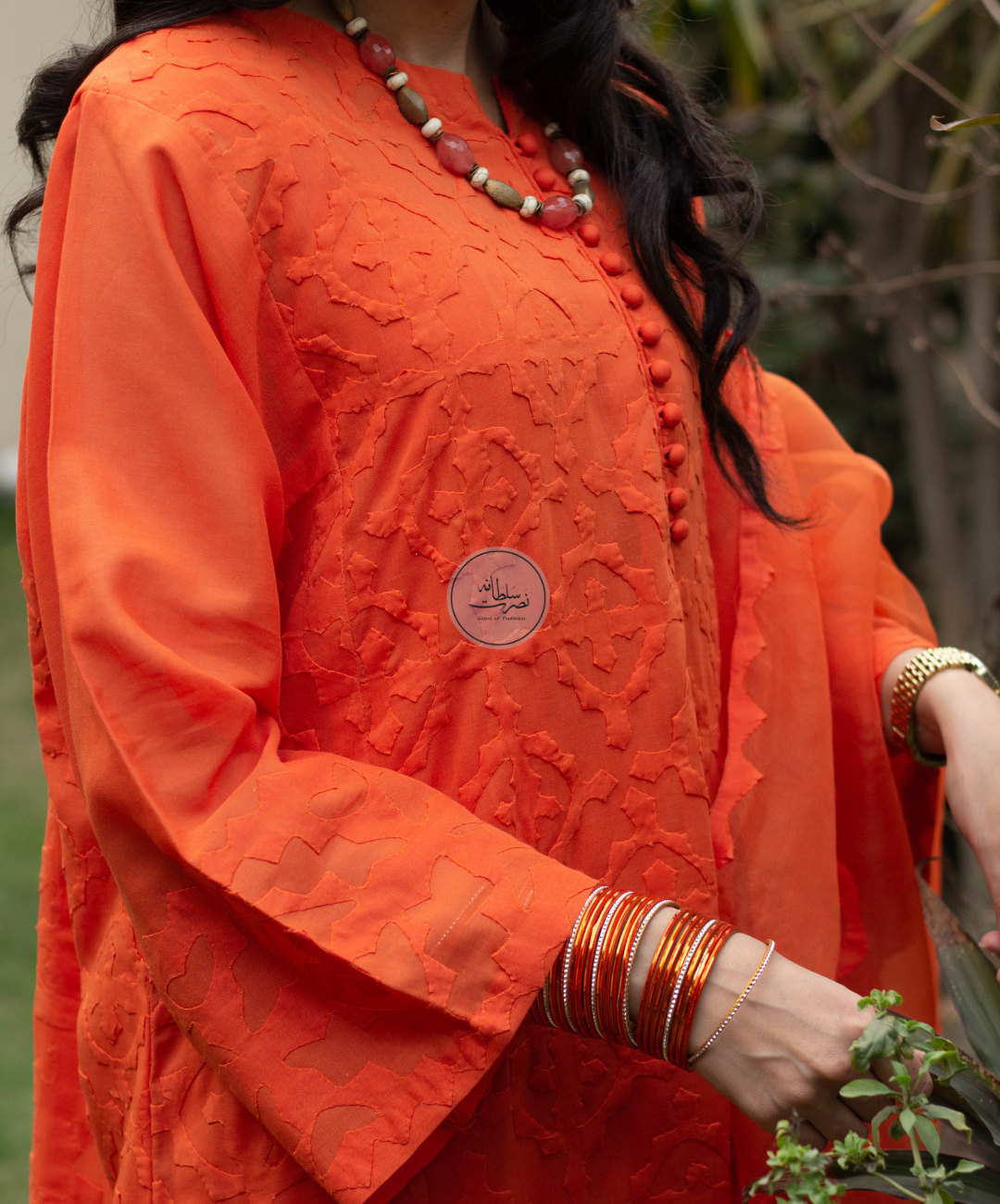Orange - Pure Swiss Lawn Handcrafted Ralli Work – 2 Piece