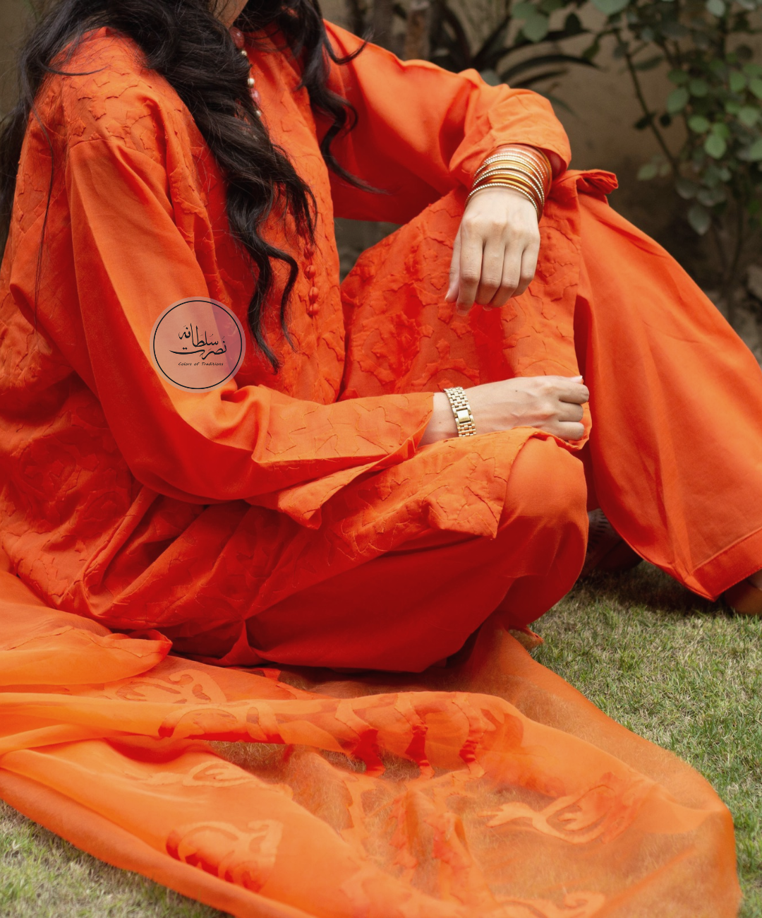 Orange - Pure Swiss Lawn Handcrafted Ralli Work – 2 Piece