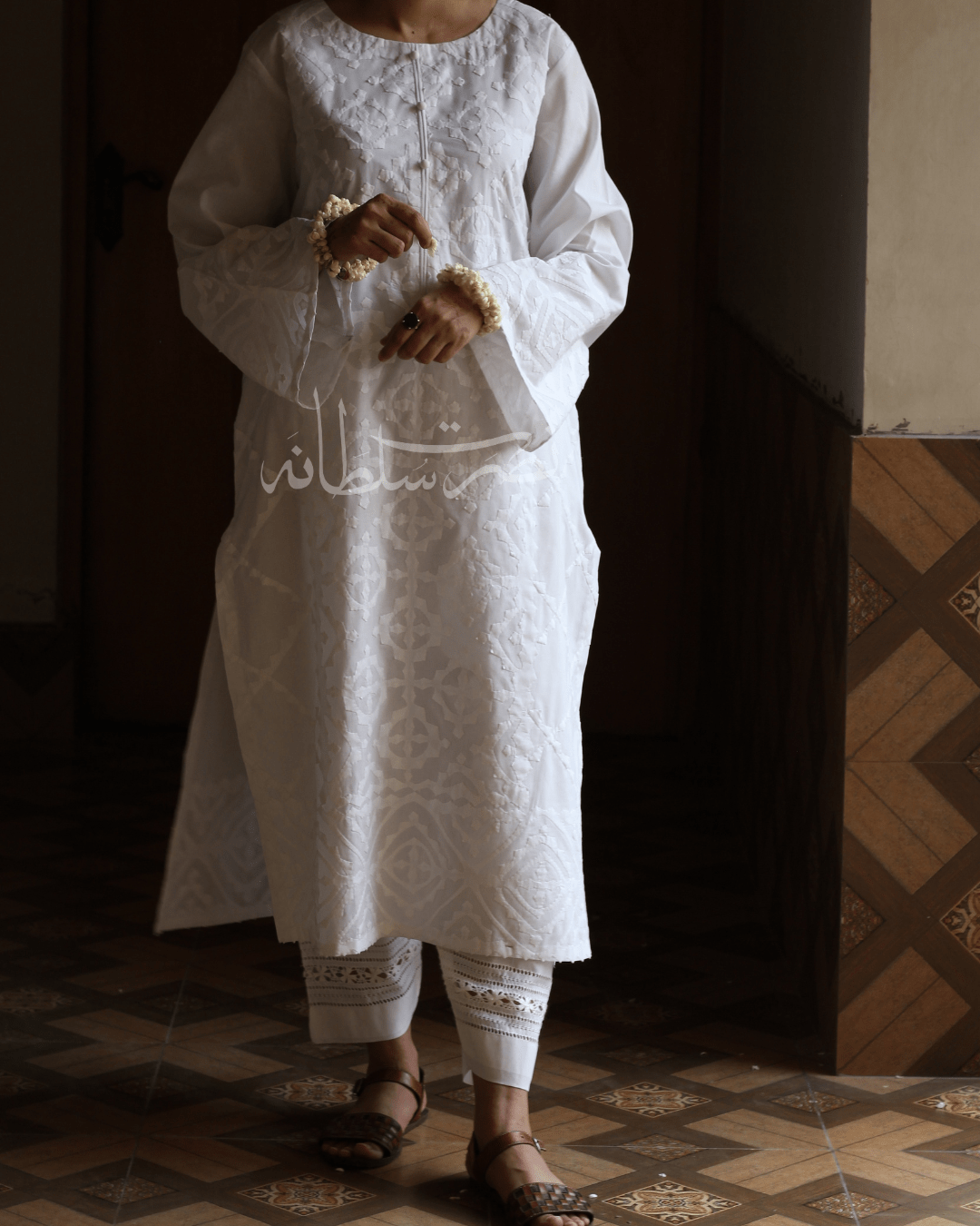 Pearl White Handcraftd Ralli Work Shirt - Pret