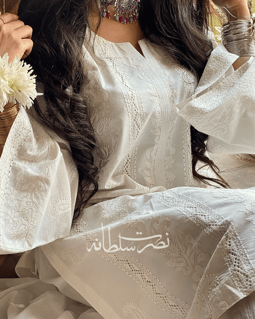 Classic Pearl White Handcrafted Tarkashi Shirt - Pret - Lawn