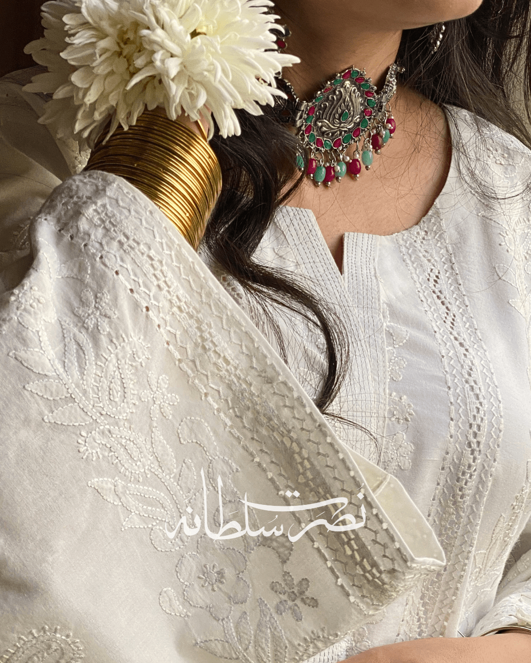 Classic Pearl White Handcrafted Tarkashi Shirt - Pret - Lawn