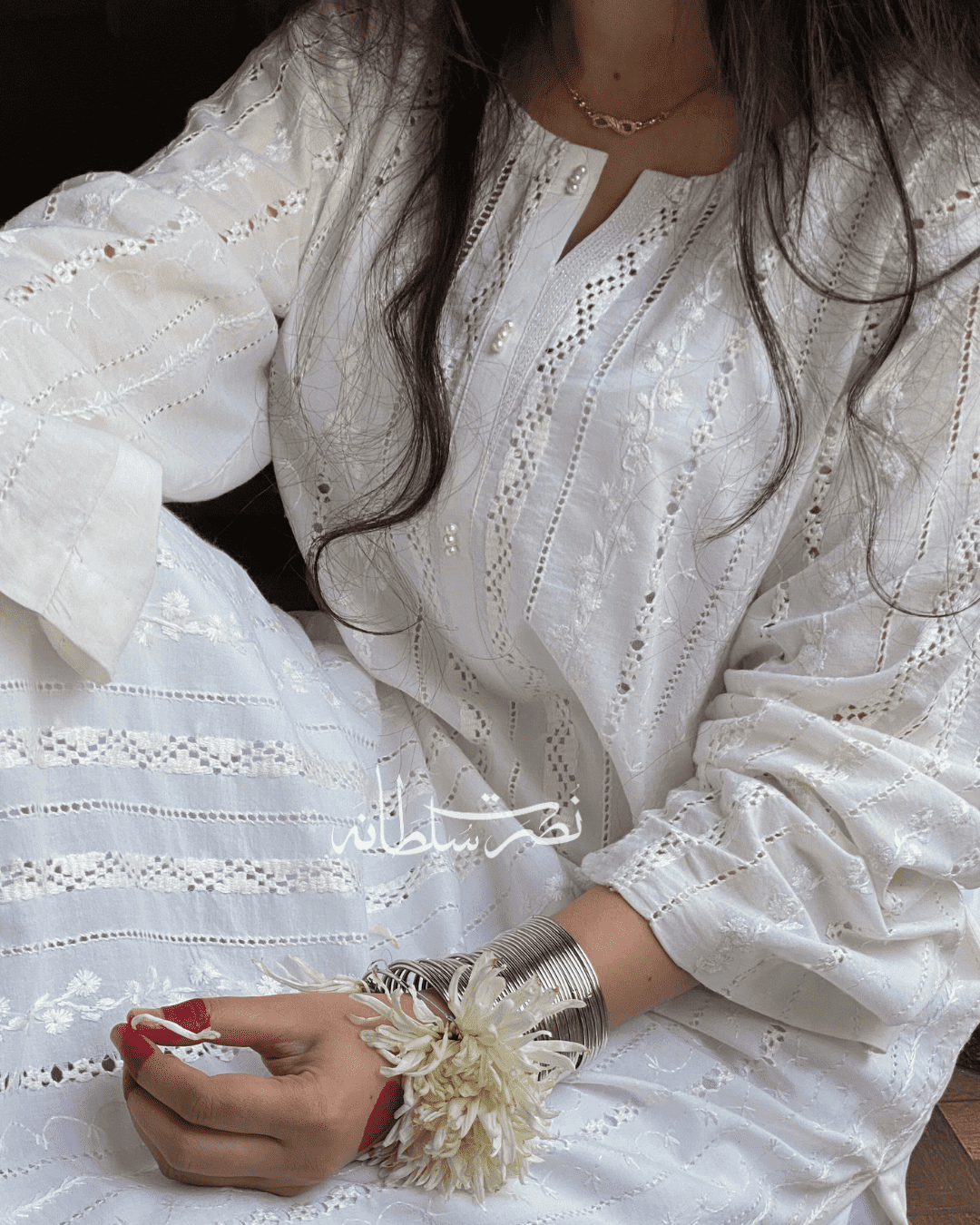 Classical Dove White Tarkashi and Hand Embroidered Kurta