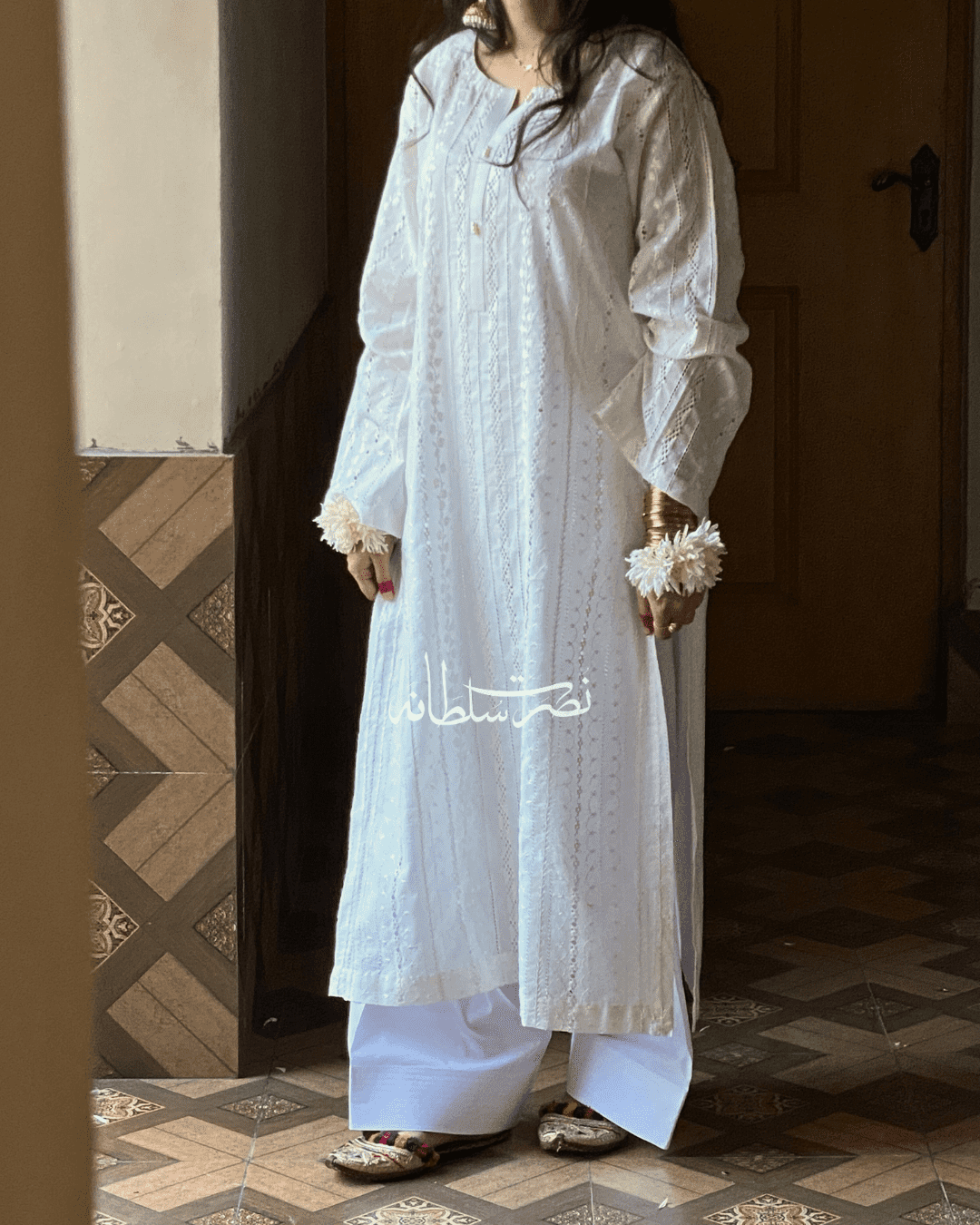Classical Dove White Tarkashi and Hand Embroidered Kurta