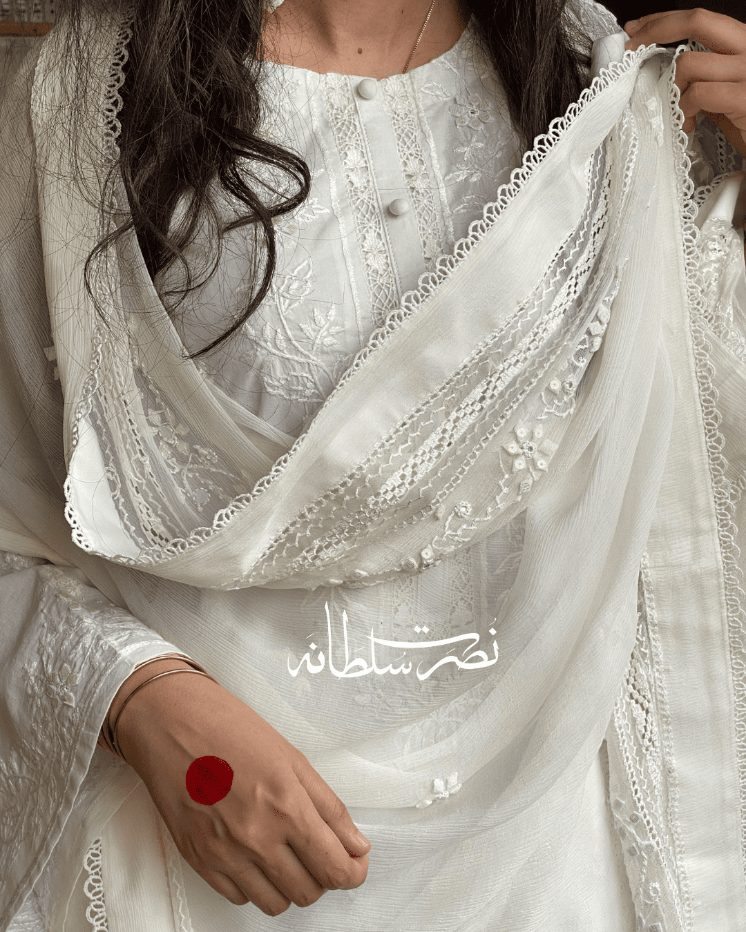 Classic Pearl White Handcrafted Tarkashi, Tukri and Mirror Work Shirt