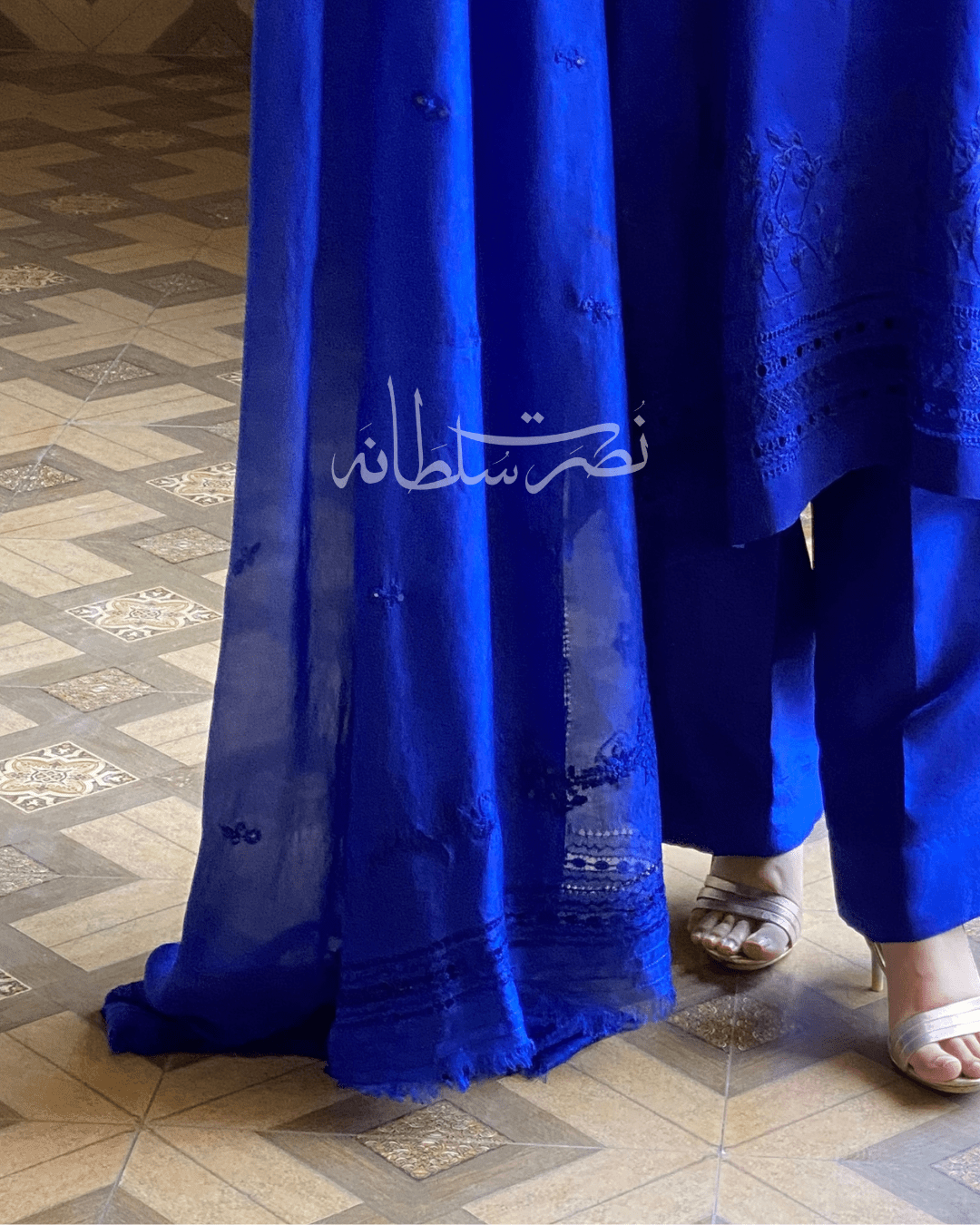 Royal Blue Shade Handcrafted Pure Organza Dupatta