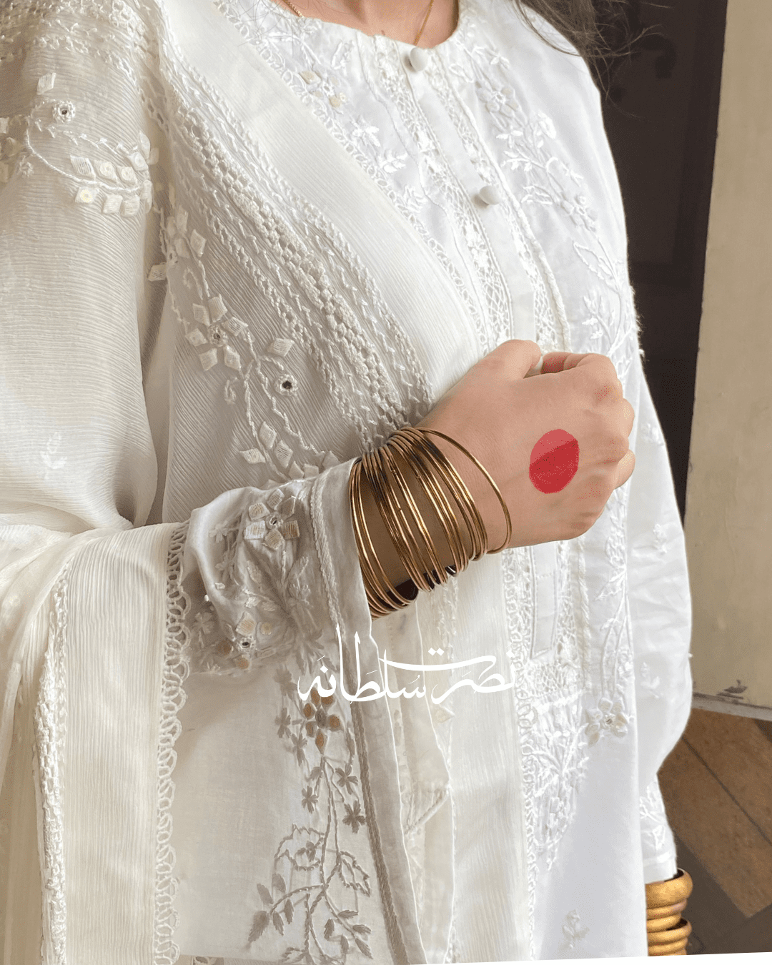 Classic Pearl White Handcrafted Tarkashi, Tukri and Mirror Work Shirt