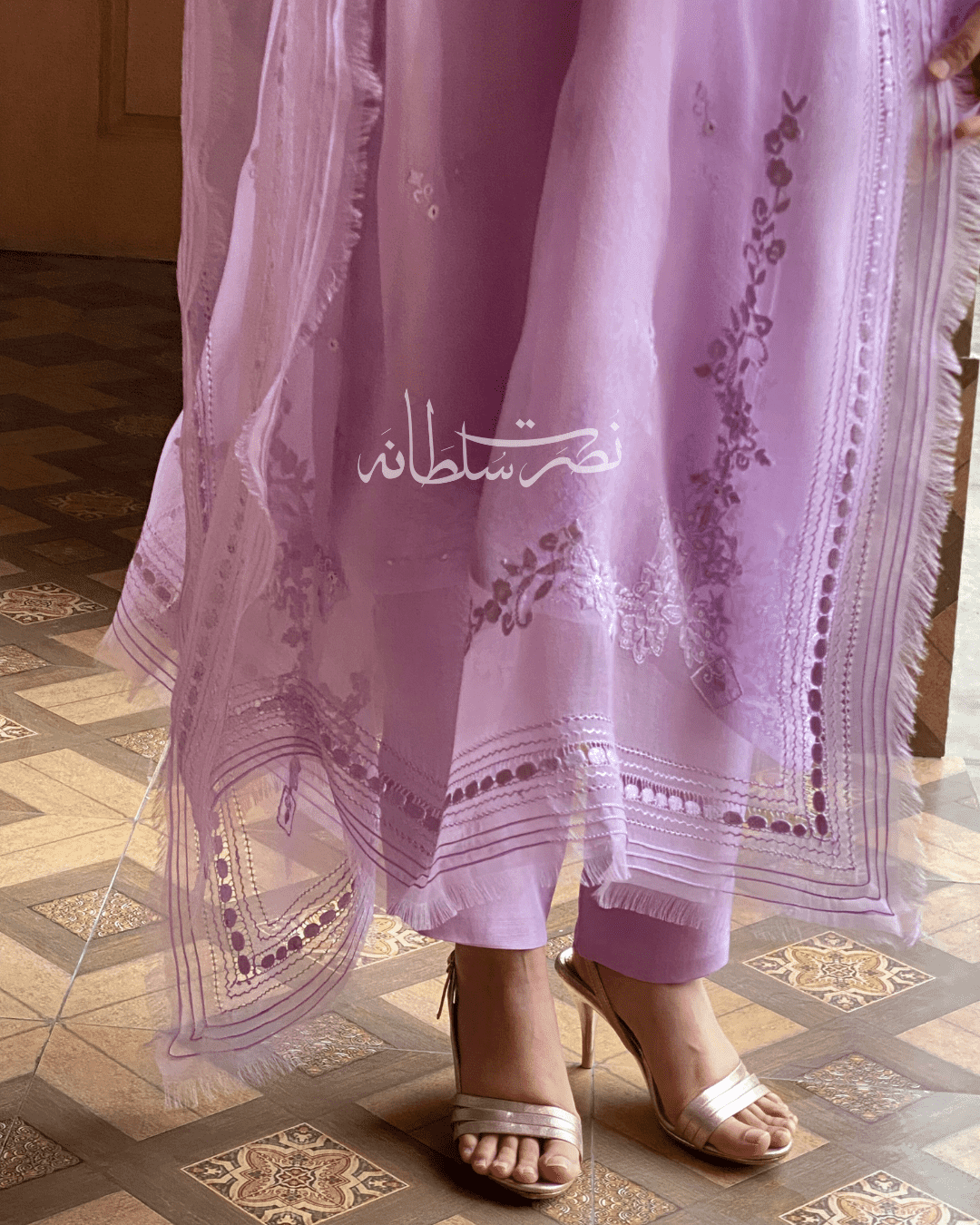 Lilac Shade Handcrafted Pure Organza Dupatta