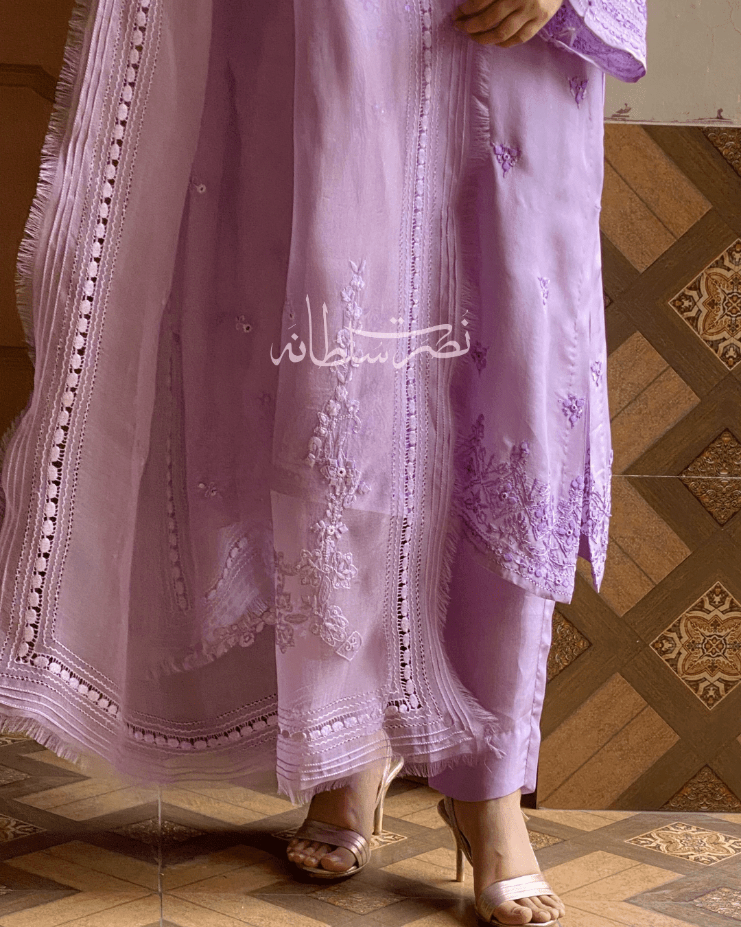 Lilac Shade Handcrafted Pure Organza Dupatta