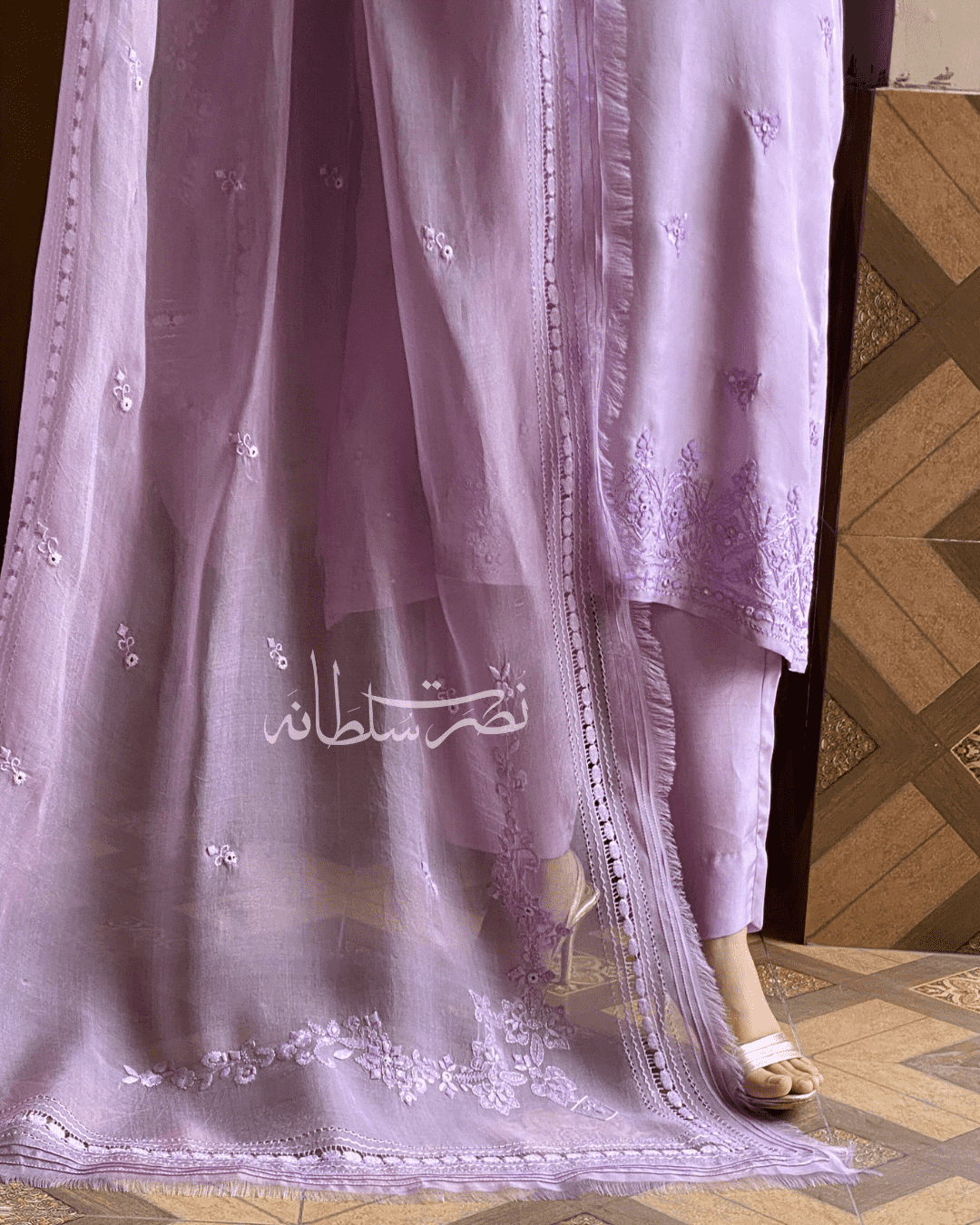 Lilac Shade Handcrafted Pure Organza Dupatta