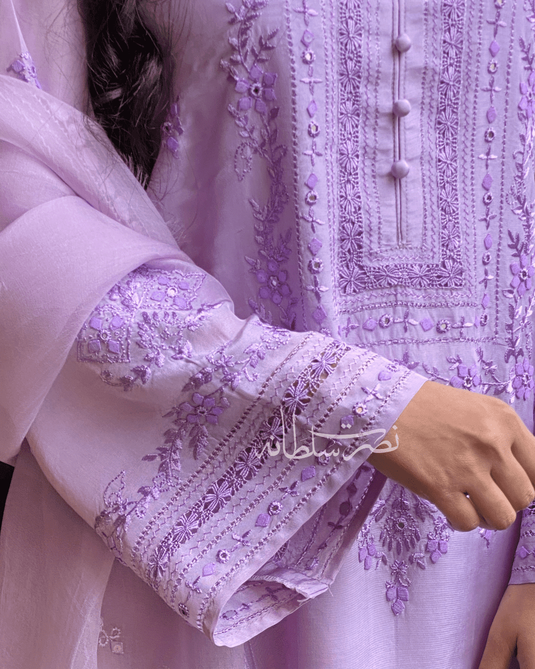 Premium Silk Hand Embroidered Lilac Shade Two Piece - Pret
