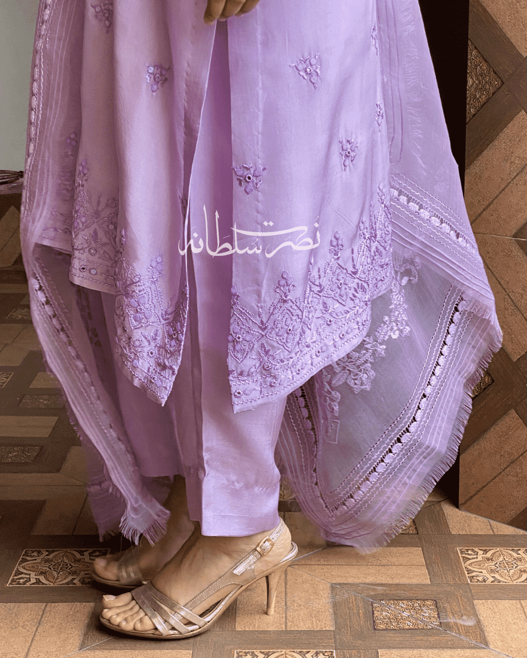 Premium Silk Hand Embroidered Lilac Shade Two Piece - Pret