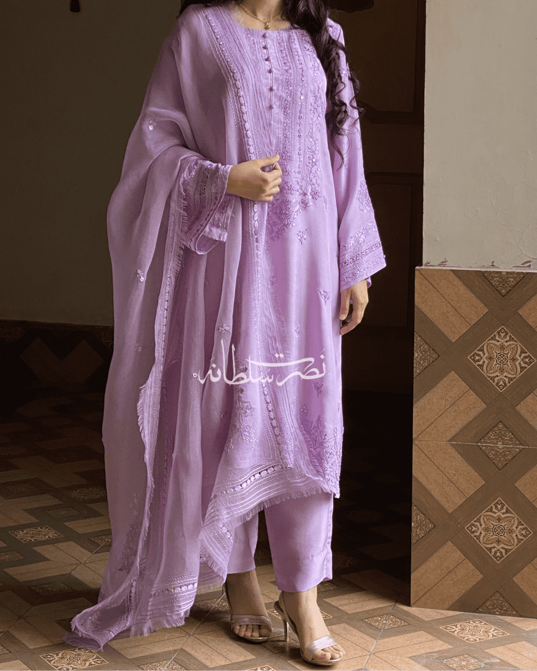 Lilac Shade Handcrafted Pure Organza Dupatta