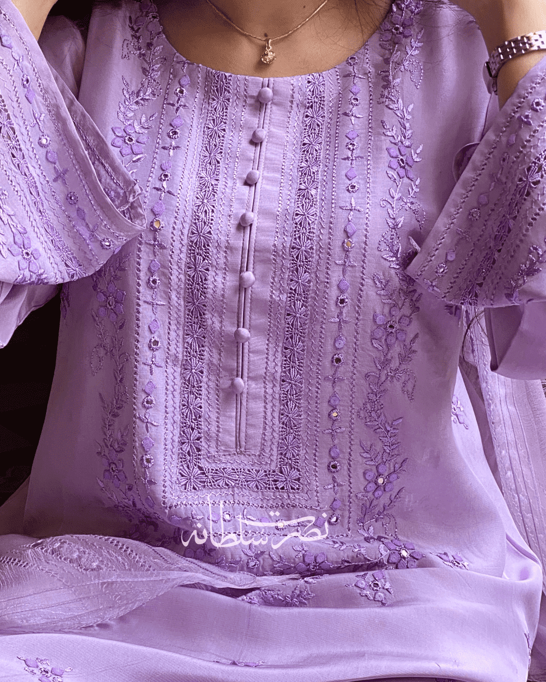 Premium Silk Hand Embroidered Lilac Shade Two Piece - Pret
