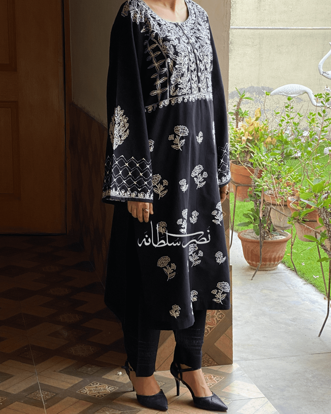 Classic Black - Kacha Tanka Hand Embroidered Shirt - Pret