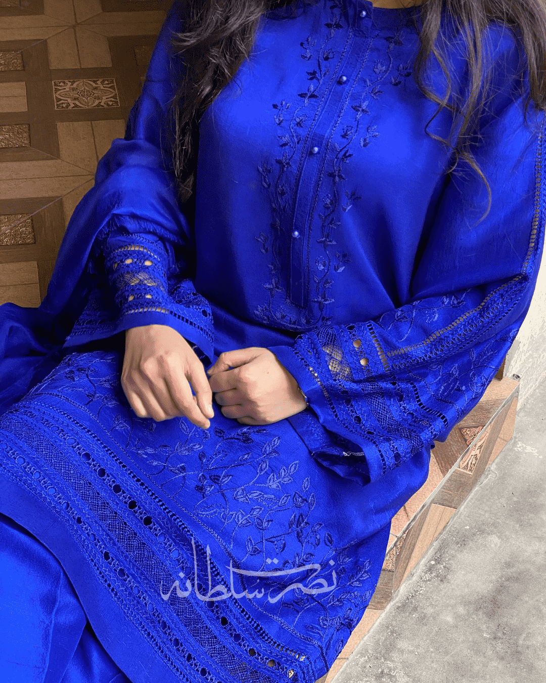 Pure Raw Silk - Royal Blue Tarkashi and Hand Embroidery - Two Piece
