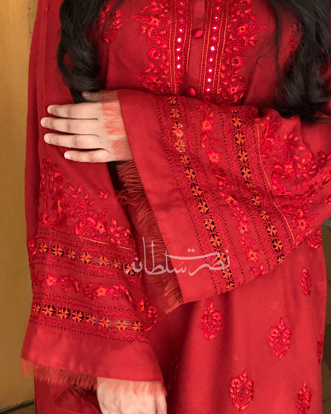 Crimson Red - Hand Embroidery and Tarkashi Kurta - Marina