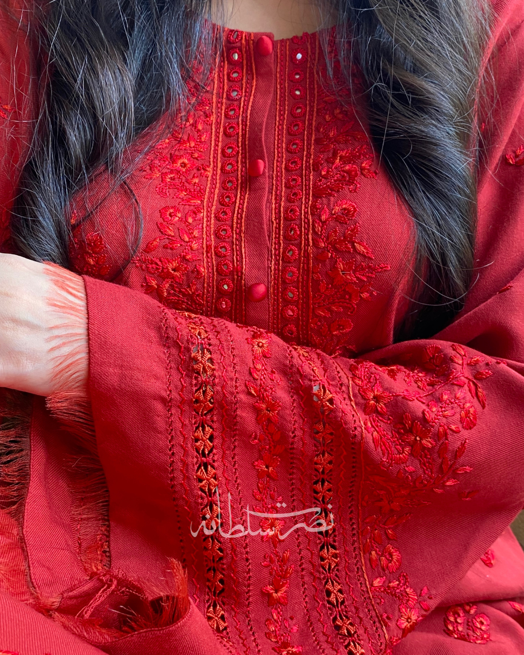 Crimson Red - Hand Embroidery and Tarkashi Kurta - Marina