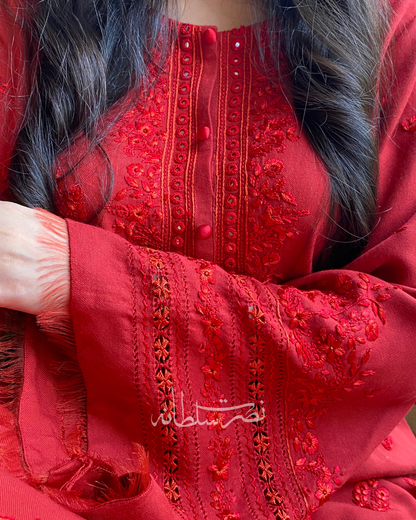 Crimson Red - Hand Embroidery and Tarkashi Kurta - Marina