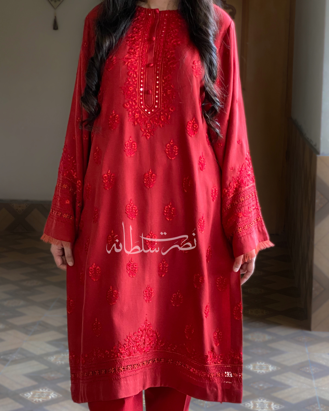 Crimson Red - Hand Embroidery and Tarkashi Kurta - Marina