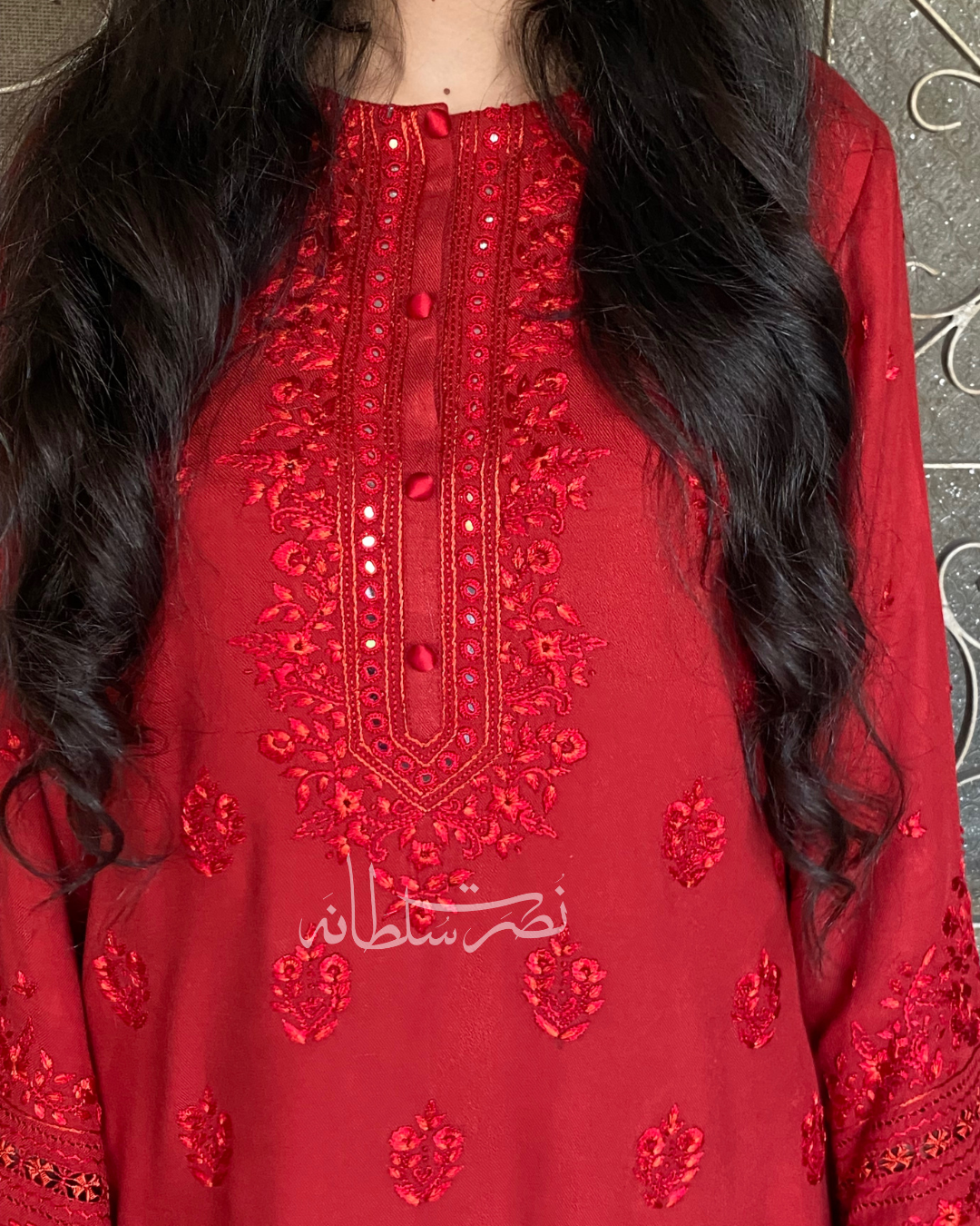 Crimson Red - Hand Embroidery and Tarkashi Kurta - Marina