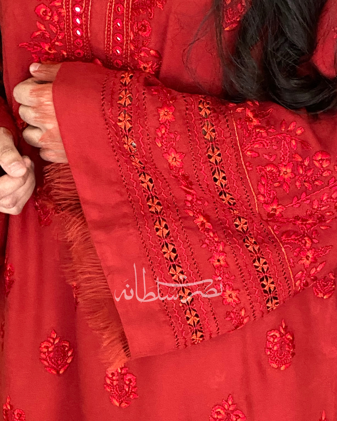 Crimson Red - Hand Embroidery and Tarkashi Kurta - Marina