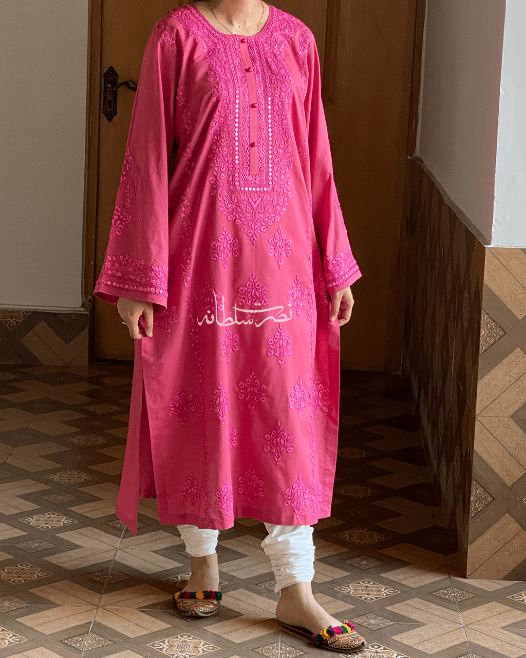 Rose Pink Hand Embroidery and Tarkashi Kurta - Summer Lawn