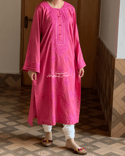 Rose Pink Hand Embroidery and Tarkashi Kurta - Summer Lawn
