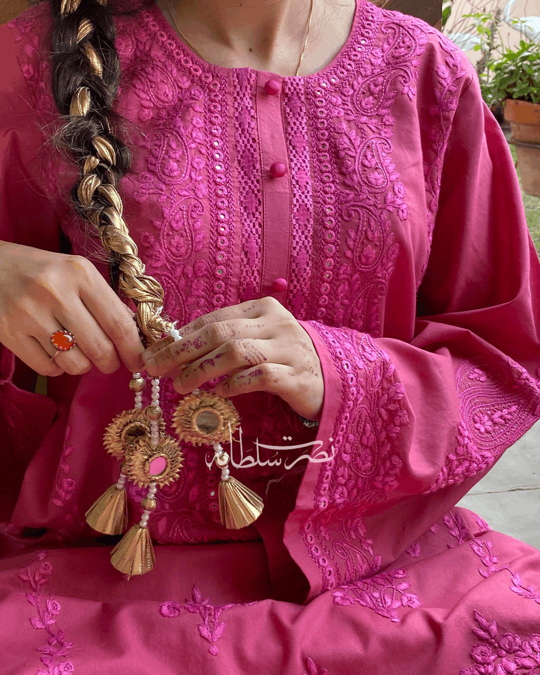 Rose Pink Hand Embroidery and Tarkashi Kurta - Summer Lawn