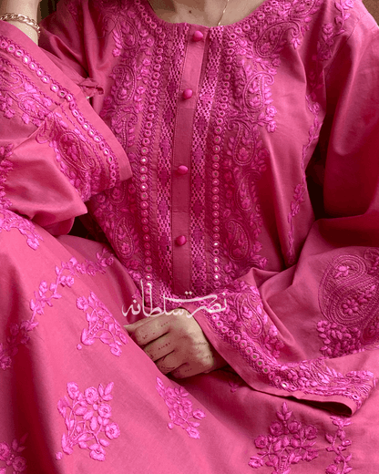 Rose Pink Hand Embroidery and Tarkashi Kurta - Summer Lawn