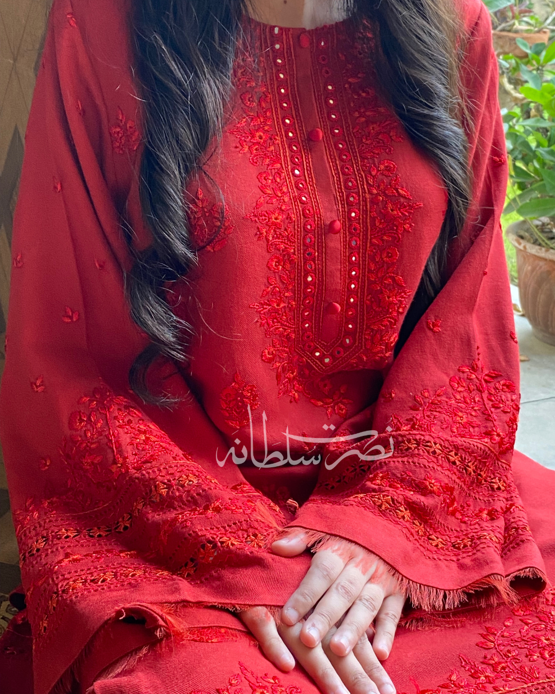 Crimson Red - Hand Embroidery and Tarkashi Kurta - Marina